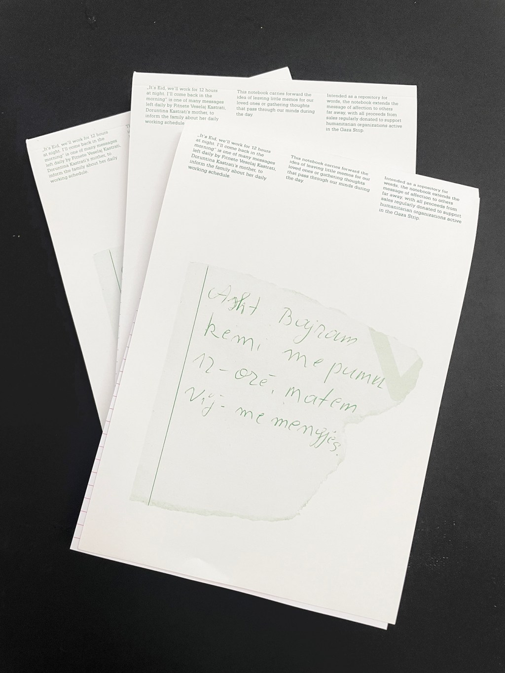 Doruntina Kastrati “It’s Eid, we’ll work for 12 hours at night. I’ll come back in the morning”, Zitto Editions&nbsp;notebook